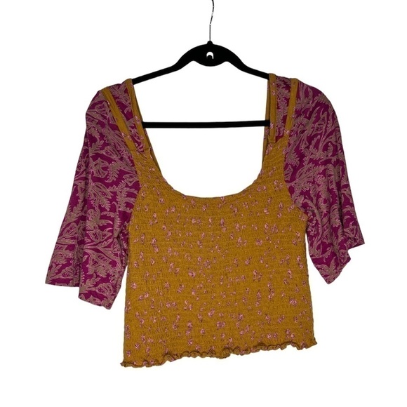 Free People Marigold Tee in Golden Combo Smocked Top - Picture 5 of 13